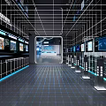 Geographic Data History Museum Digital Display Hall With Interactive Screens And Tech Grid 3d model