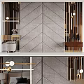 Stylish Interior With Gray Chevron Pattern Panels And Golden Brass Decor Elements 3d model