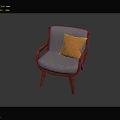 Light Blue Chair With Wooden Legs Armrests And Orange Pillow On Cushioned Seat