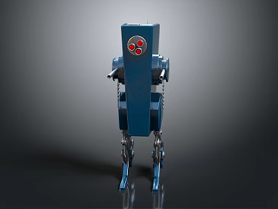 Blue Mechanical Robot Character From Game And Movie With Red Buttons And Metallic Structure 3d model