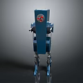 Blue Mechanical Robot Character From Game And Movie With Red Buttons And Metallic Structure