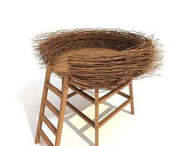 Road Facilities With Wooden Ladder Supporting Wicker Nest Structure Design 3d model