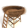 Road Facilities With Wooden Ladder Supporting Wicker Nest Structure Design 3d model