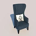 Navy Blue High Back Single Sofa Upholstered With Dark Legs And White Birdcage Pattern Cushion 3d model