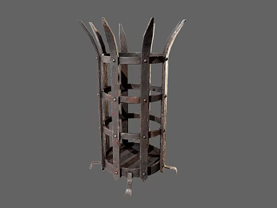 Vintage Agricultural Equipment With Metal Frame Spiked Top And Grid Design Base Supports 3d model