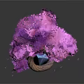 Cartoon Scene Featuring Purple Pink Tree With Blue Crystal Wrapped Trunk And Glowing Blue Dots