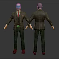 Male Characters in Dark Suits Front Back Views with Red Ties Brown Shoes Gray Background