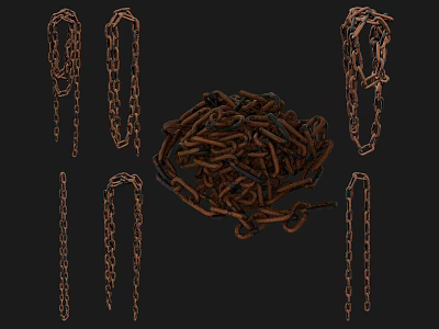 Rustic Metal Chains in Coiled Hanging and Loose Styles for Decorative Use 3d model