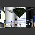 Cartoon Scene Of Children Watching Giant Green Pterosaur Model With Display Screens