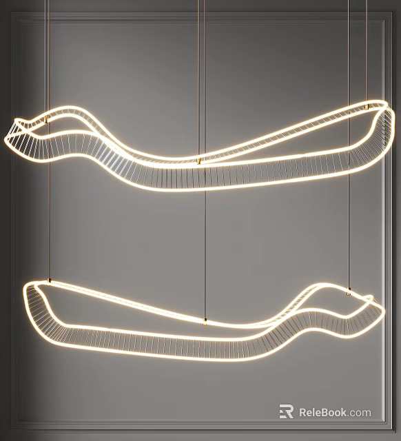 Modern Curved Linear Pendant Light Fixture With Illuminated Sculptural Hanging Design 3d model 