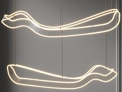 Modern Curved Linear Pendant Light Fixture With Illuminated Sculptural Hanging Design 3d model