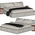Modern Upholstered Double Bed Interior With Light Gray Design And Red Side Tables 3d model