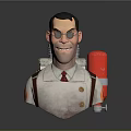Stylized 3D Cartoon Character With White Outfit Brown Suspenders Goggles And Red Device