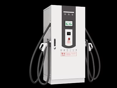 Industrial EV Charging Equipment With White Body Digital Display And Black Charging Cables 3d model