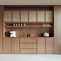 Modern Wooden Sideboard Design With Cabinets Shelves Coffee Machine And Jars