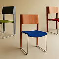 Modern Dining Chairs With Wooden Backrests Colorful Seats And Metal Legs