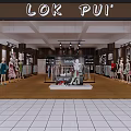 Stylish Clothing Store Interior Featuring Wooden Wall Display Racks Sofa Seating And Chandelier Lighting