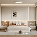 Modern Bedroom Interior Design With Large Bed Decorative Poster And Wooden Flooring