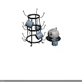 Light Blue Cups Hanging On Black Metal Cup Rack With White Teapot