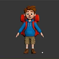 Cartoon Style Game Character Boy With Reddish Brown Hair Blue Hoodie And Red Backpack