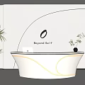 Modern White Curved Reception Desk With LED Lighting Apple Laptop And Green Plant