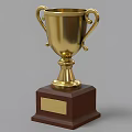 Gold Trophy Sculpture Carving with Curved Handles Wooden Base and Metal Plate