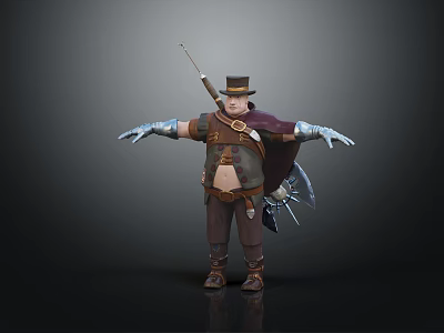 Detailed Fantasy Character Creature With Hat Staff Cape Gloves And Brown Pants Design 3d model