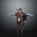 Detailed Fantasy Character Creature With Hat Staff Cape Gloves And Brown Pants Design