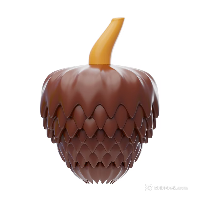 Delicious Chocolate Acorn Shaped Confectionery With Scaly Textured Surface And Orange Stem 3d model 