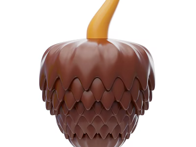 Delicious Chocolate Acorn Shaped Confectionery With Scaly Textured Surface And Orange Stem 3d model