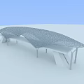 Elegant Modern Curved Bridge Featuring Metal Mesh Structure And White Supporting Columns 3d model