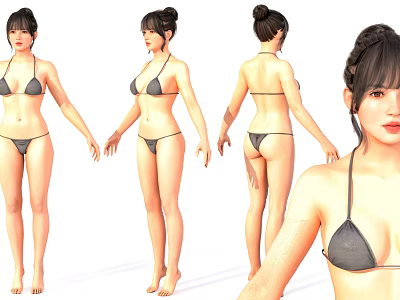 Woman In Black Bikini Displayed From Multiple Angles 3D Character Model 3d model