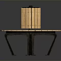 Wooden Round Fire Pit Table With Radiant Slats And Black Metal Legs Design