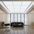 Modern Front Desk Reception Area With Wooden Wall Company Logo And Lighting Strips