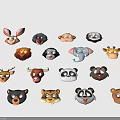 Collection of Cute Cartoon Animal Heads in Vibrant Colors and Styles