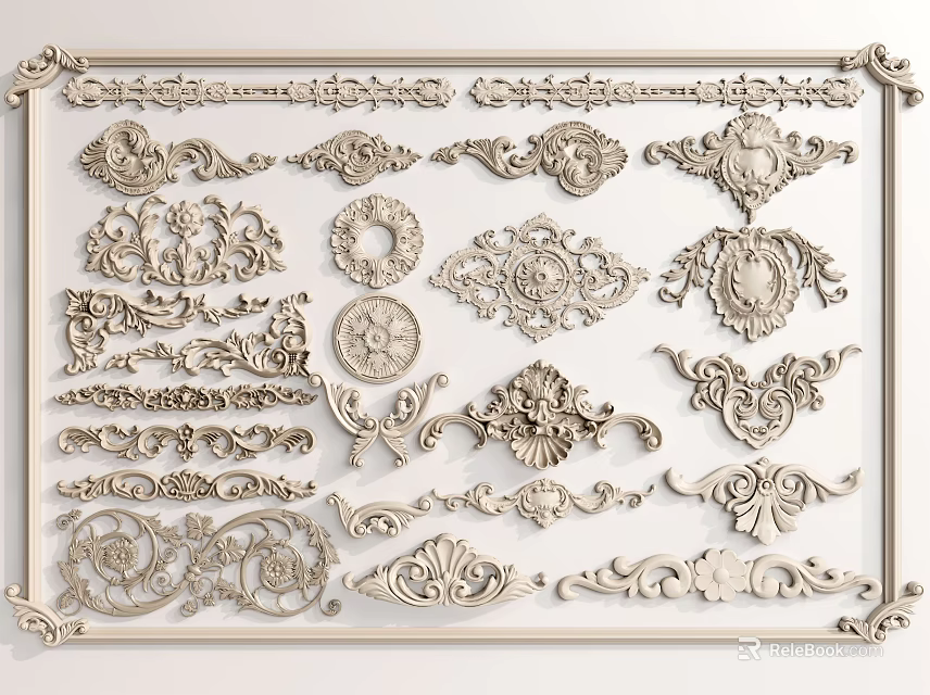 Ornate Decorative Carvings Collection With Various Intricate Patterns And Designs 3d model