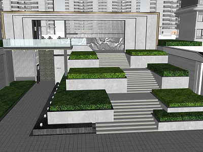 Modern Outdoor Stairs With Green Planters And Architectural Landscape Design 3d model