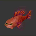 Fierce Red Fish With Purple Orange Fins And Yellow Eyes 3D Render On Dark Background