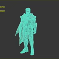 Armored Fantasy Warrior In Silver Black Armor With Red Accents And Cape