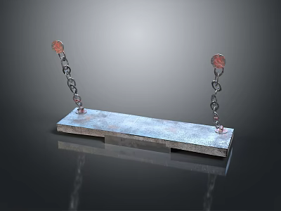 Sturdy Industrial Metal Platform with Hanging Chains and Red Components 3d model