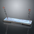 Sturdy Industrial Metal Platform with Hanging Chains and Red Components