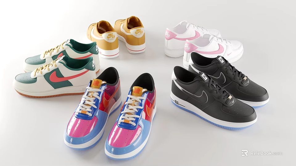 Colorful Sneakers With Various Styles And Assorted Color Designs For Casual Wear 3d model 