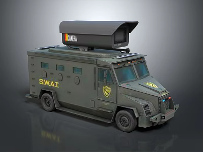 SWAT Armored Vehicle With Media Equipment On Roof Green Exterior And Badge 3d model