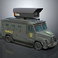 SWAT Armored Vehicle With Media Equipment On Roof Green Exterior And Badge