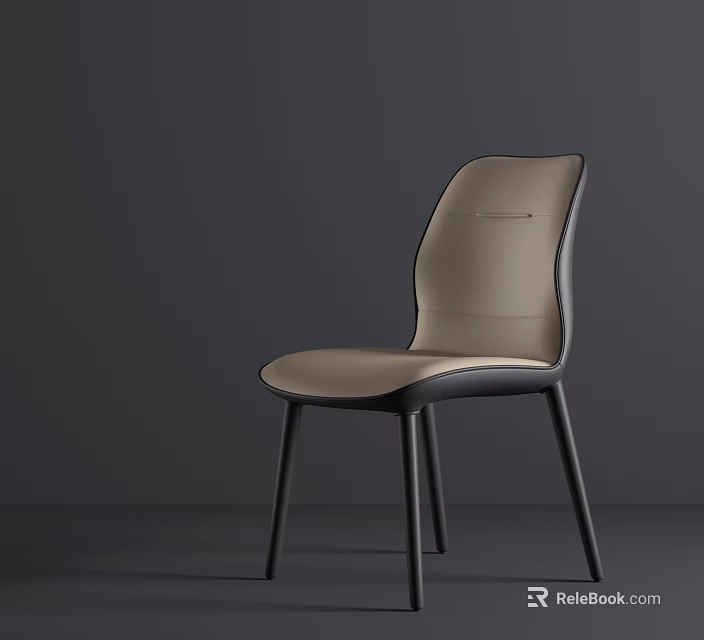 Modern Minimalist Dining Chair With Beige Seat Back And Black Frame Design 3d model 