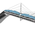 Modern Landscape Bridge Design With Triangular Roof Structure And Blue Canopy Elements 3d model