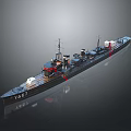 Warship Model Y401 With Detailed Deck Structure Smokestacks Masts on Dark Surface 3d model