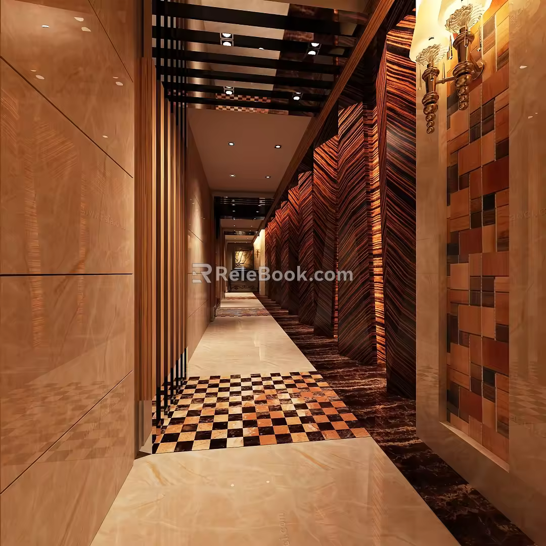 Wall shape of clubhouse aisle 3d model