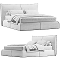 Modern Light Gray Double Bed With Padded Headboard And Cozy Bed Linens 3d model