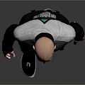Game Movie Character with Bald Head in Sci Fi Dark Jacket Gray Black Pants Boots
